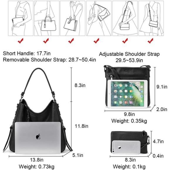 Tote Bag PU Leather Shoulder Bags Fashion Hobo Bags Large Purse and Handbags - Picture 6 of 6